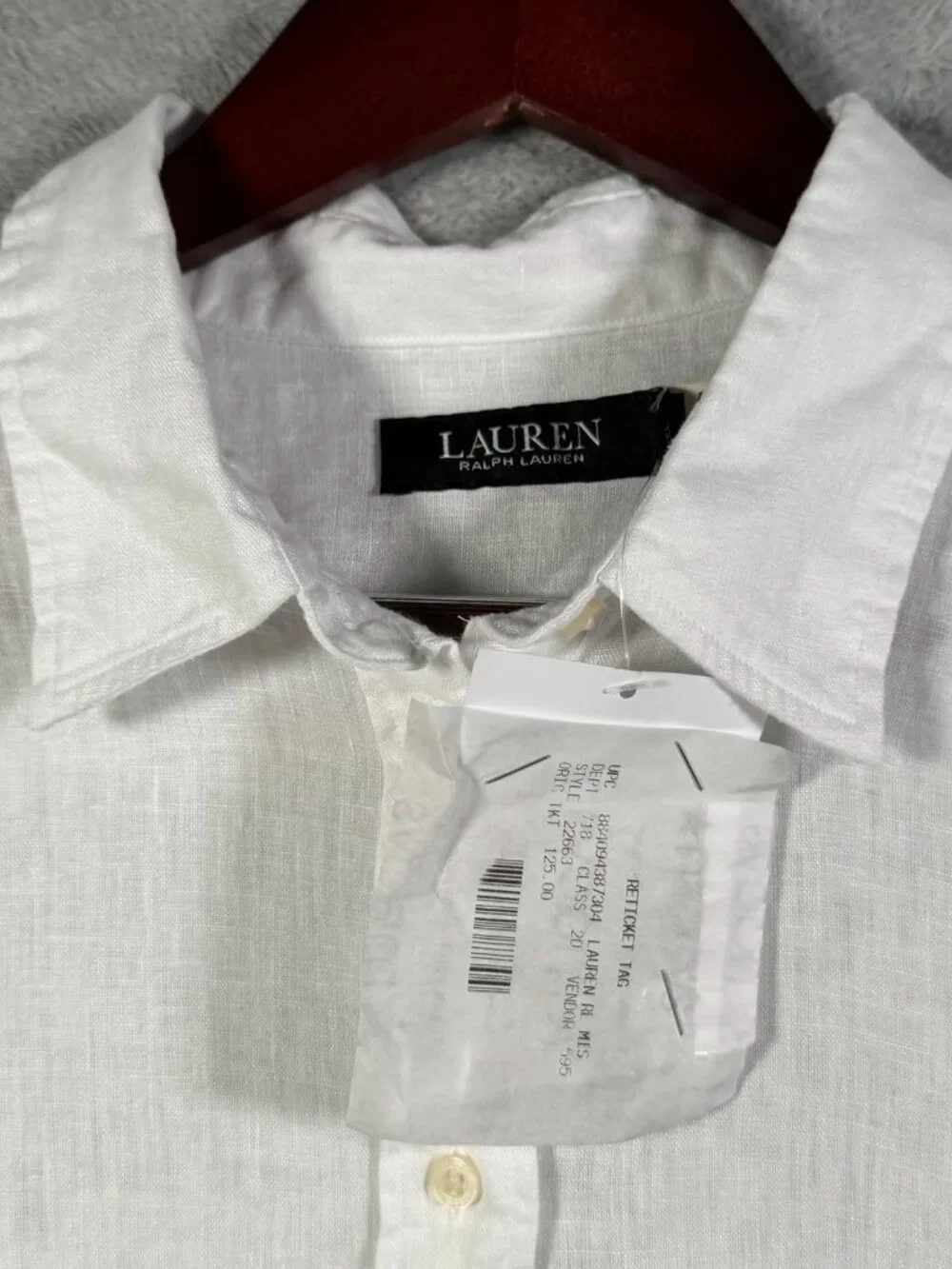 Lauren Ralph Lauren Shirt Womens L White 100 Linen Roll Tab Sleeve $125